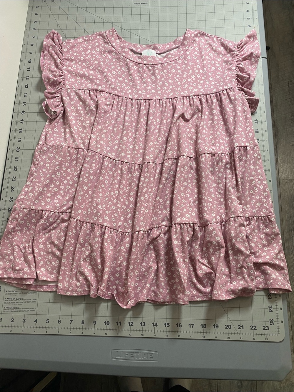 Girls Pink Floral Tiered Ruffle Dress